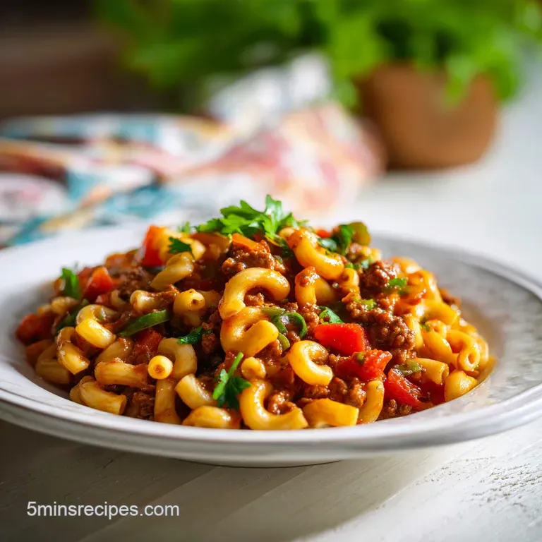A vibrant bowl of goulash, showcasing bright red sauce and succulent beef, artfully plated.