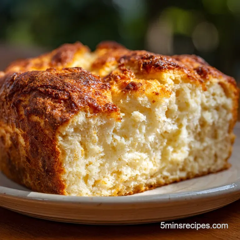 A thick slice of airy cottage cheese bread, glistening with butter, rests on a linen napkin; a rustic yet elegant breakfast.