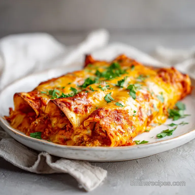 Plated enchilada suiza with rich verde sauce cascading down, topped with a dollop of cool sour cream and vibrant green cil...