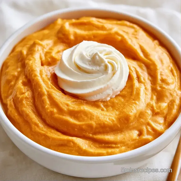 Velvety orange dip in a clear glass bowl on a rustic board with artfully arranged pretzels and crisp apple slices.
