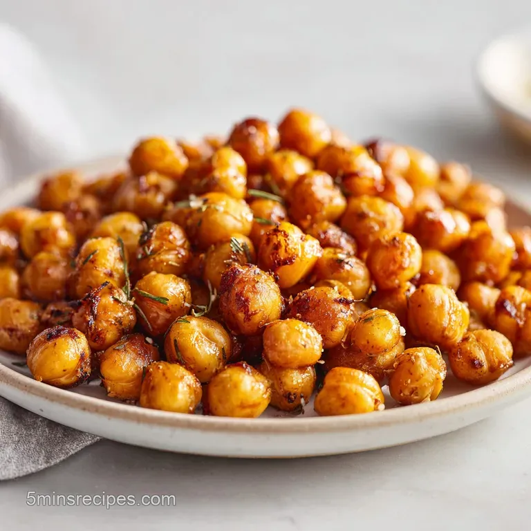 A rustic bowl overflowing with crunchy, seasoned chickpeas, hinting at a warm, savory snack.