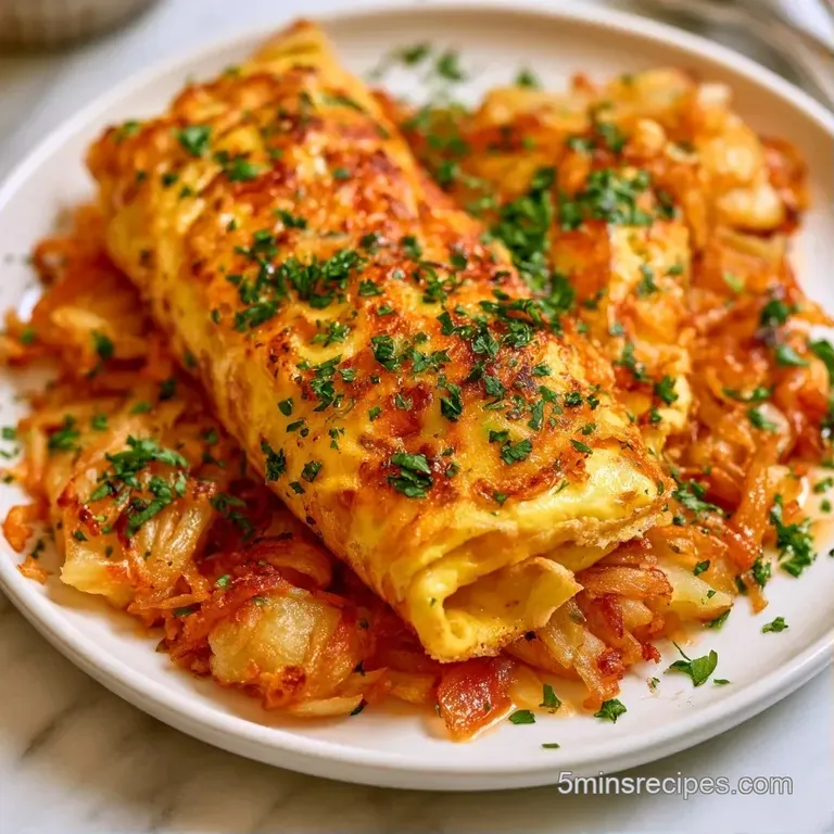 A perfectly folded golden omelet served on a slate platter with a side of bright red cherry tomatoes.