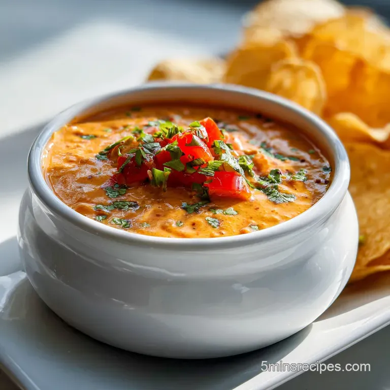 Creamy, warm dip overflowing from a small crock pot, served alongside crispy tortilla chips in a rustic bowl on wood.