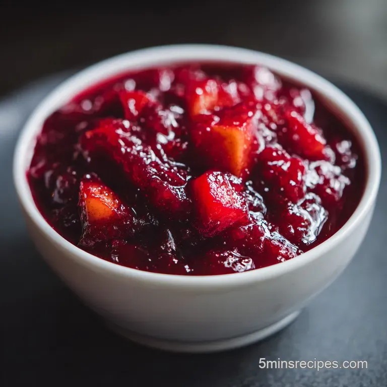 Ruby red cranberry sauce spooned over creamy brie on toasted baguette slices. Festive appetizer with a citrusy aroma.