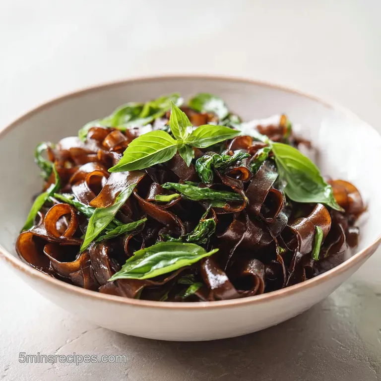 A steaming heap of wide rice noodles on a ceramic plate, garnished with fresh basil and a bright lime wedge on the side.