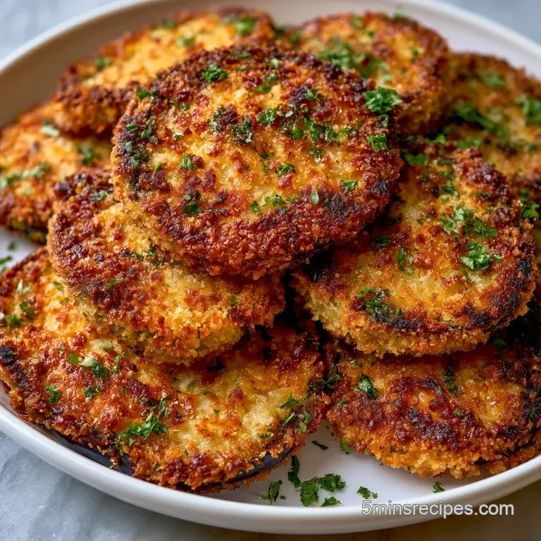 Stacked golden eggplant rounds on a dark slate board, paired with a small bowl of creamy garlic aioli for dipping