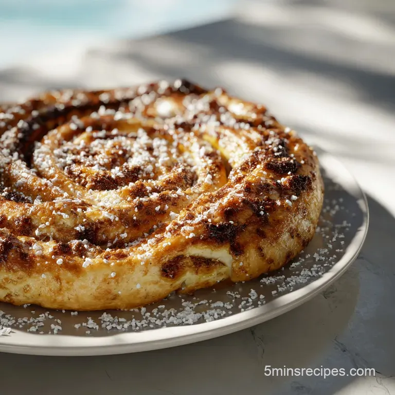 A single slice of sweet cinnamon pizza, its gooey swirls glistening, served on a rustic wooden board.
