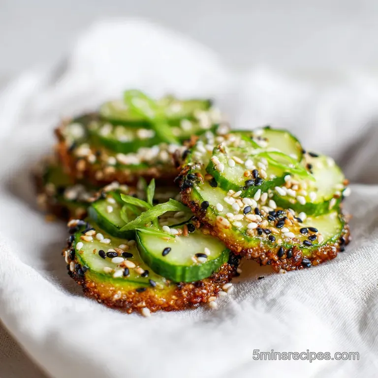 Neatly arranged cucumber bites, showcasing vibrant green and a dusting of dark seeds, on a white platter.