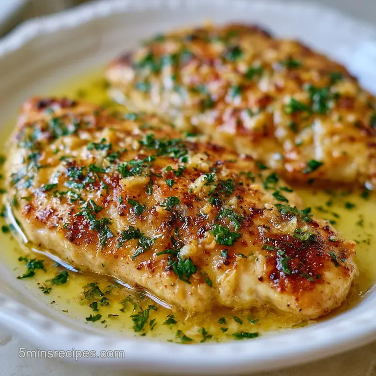 Sliced seared poultry resting on a white ceramic plate, drizzled with melted butter and garnished with fresh parsley.