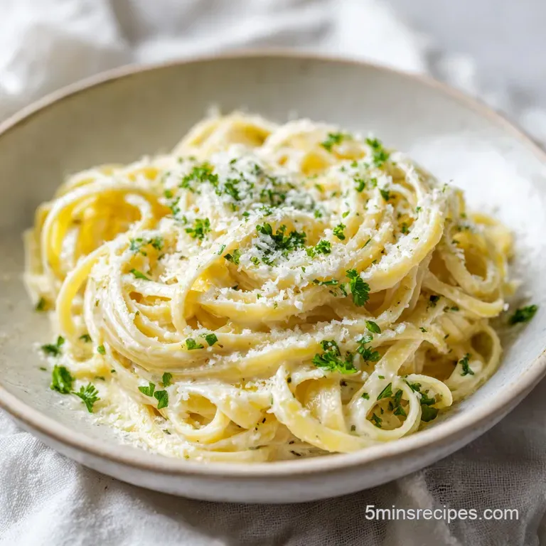 A twirl of creamy pasta topped with shaved parmesan and chopped parsley on a modern matte black dinner plate.
