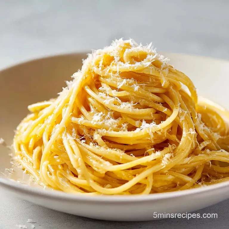 A white ceramic plate holding swirled buttery pasta topped with golden parmesan and a sprig of fresh green parsley.