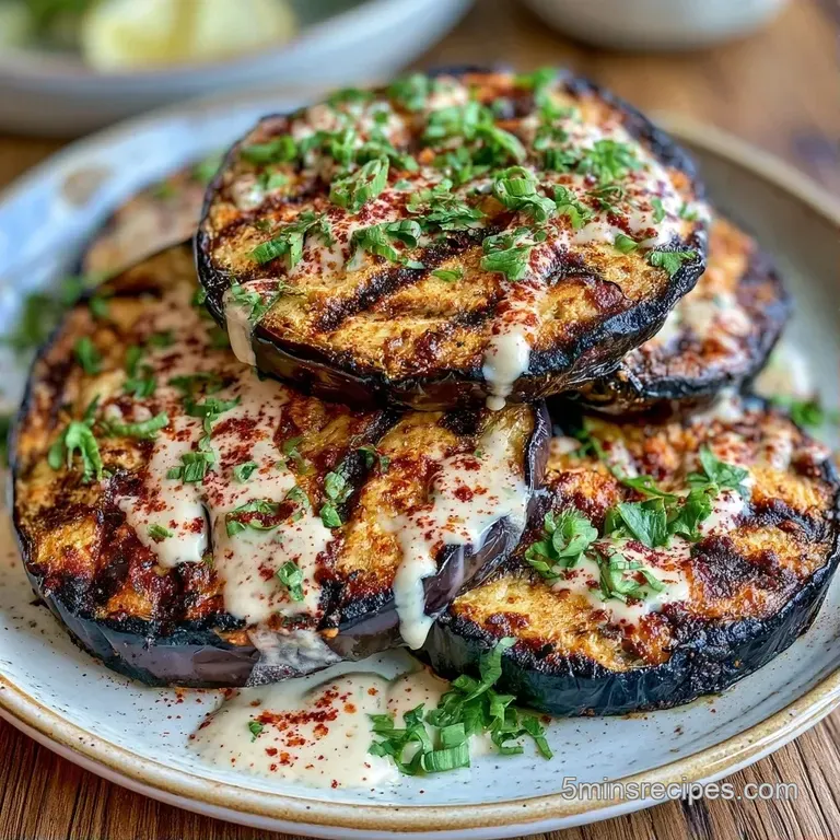 Cubes of tender, charred eggplant topped with a smooth sesame sauce and a sprinkle of bright green fresh parsley.