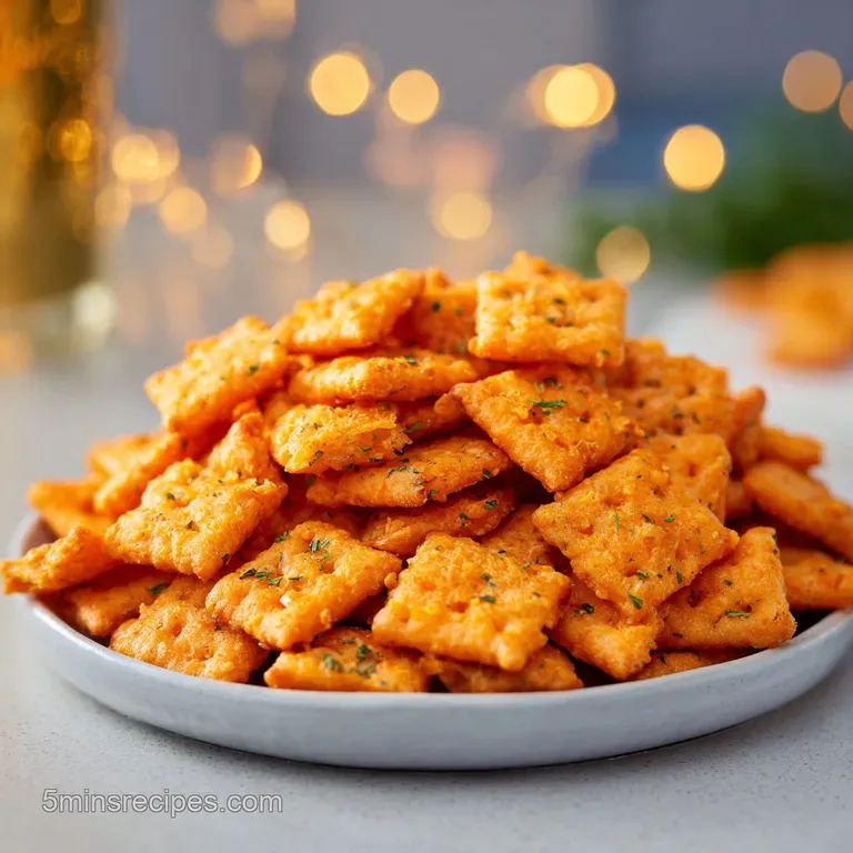 An artful stack of perfectly browned cheese crackers, showcasing their rough texture and inviting crunch.