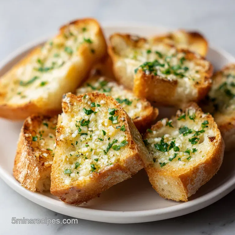 Crispy baked garlic bread sticks, arranged artfully with fresh parsley sprigs and a sprinkle of chili flakes.