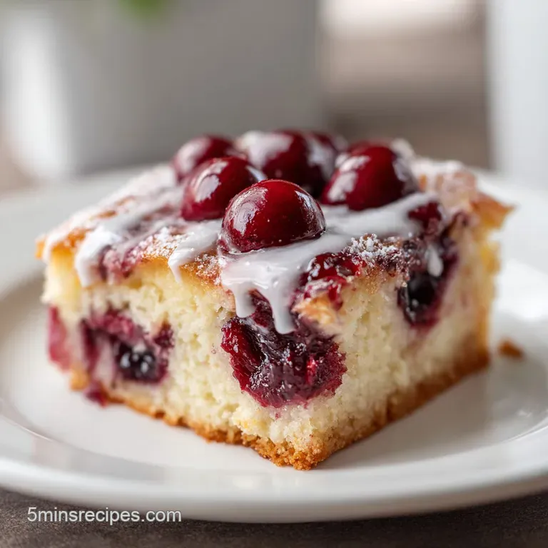 Stacked cherry pie bars on a plate, showing flaky crust and shiny glaze, hinting at sweet and tart filling.