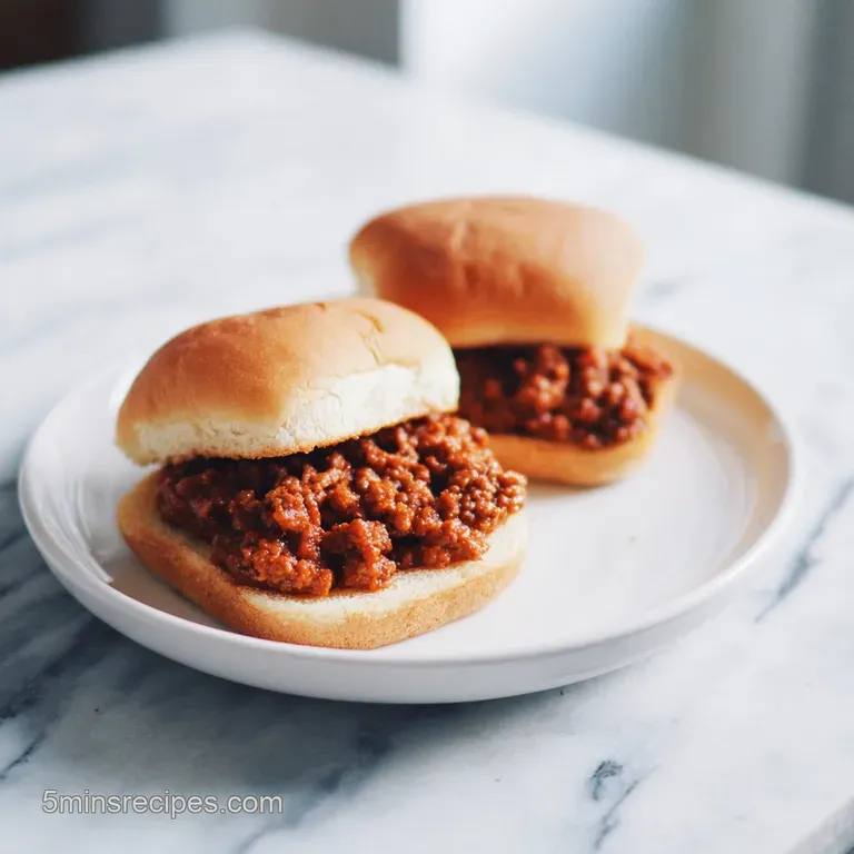 A Sloppy Joe on a checkered plate, beef glistening with tangy sauce, paired with bright green pickle spears and crispy chips.