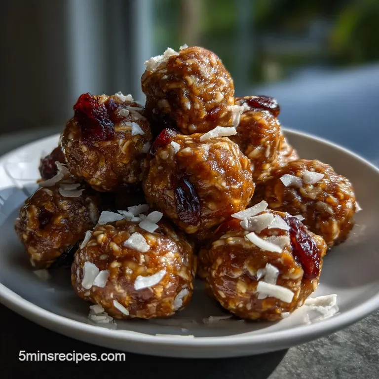Velvety, dark energy bites artfully placed in a small white bowl, garnished with a dusting of cocoa and a scattering of se...