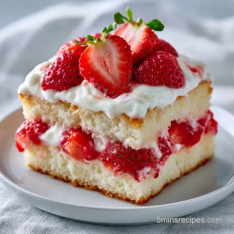 Elegant slice of tri-color cream cake on a ceramic plate, garnished with a ripe strawberry and a mint leaf accent.