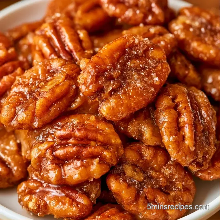 Small, rounded caramel candies topped with toasted pecans, elegantly arranged on a white porcelain platter.