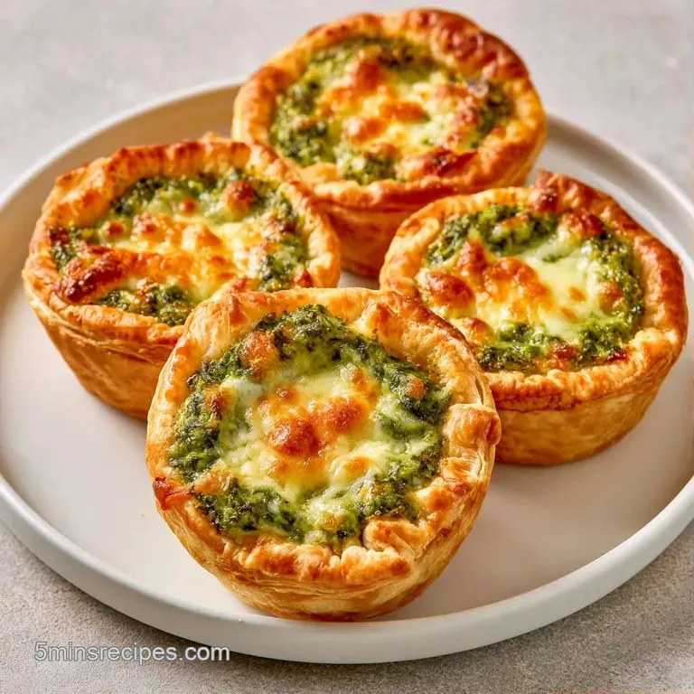 Three mini savory tarts on a white platter, garnished with fresh microgreens and a dusting of cracked black pepper.