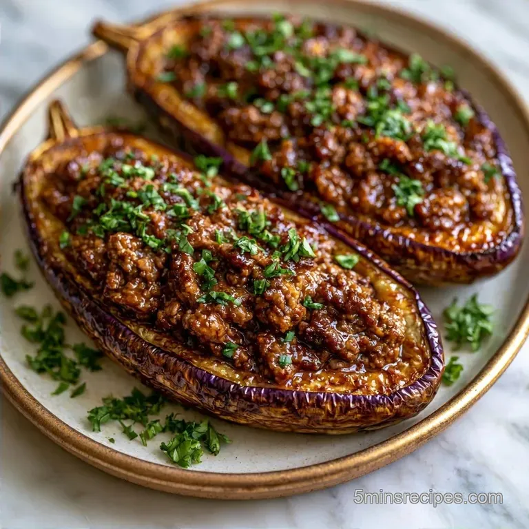 Quick Garlic Stuffed Eggplant with Ground Beef