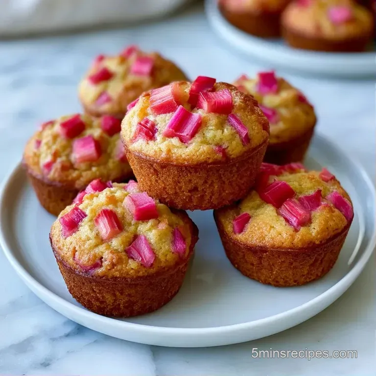 A neat row of petite golden cakes with bright red fruit inclusions on a minimalist white ceramic tray.
