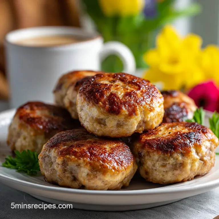 Trio of sausage balls nestled on a bed of fresh parsley, contrasting the warm, savory aroma with a clean, crisp visual app...