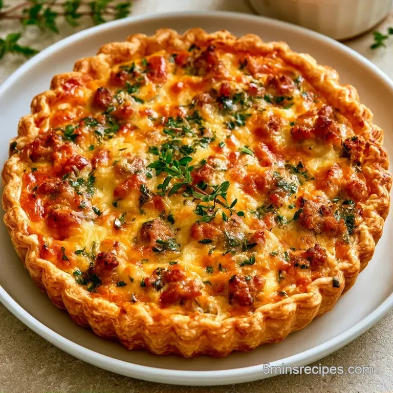 An elegant slice of golden pastry on a white ceramic plate, garnished with a sprig of fresh parsley and microgreens.