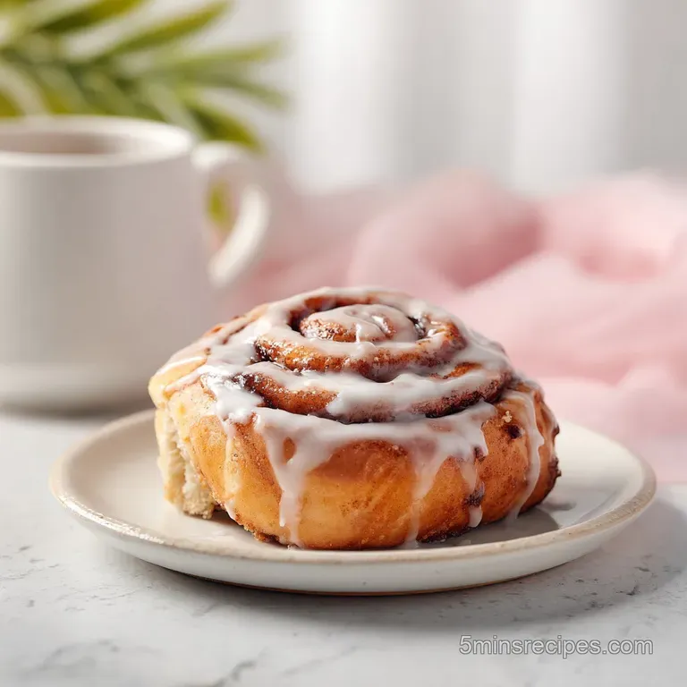 A single, warm cinnamon roll rests invitingly on a white plate, drizzled with creamy icing.