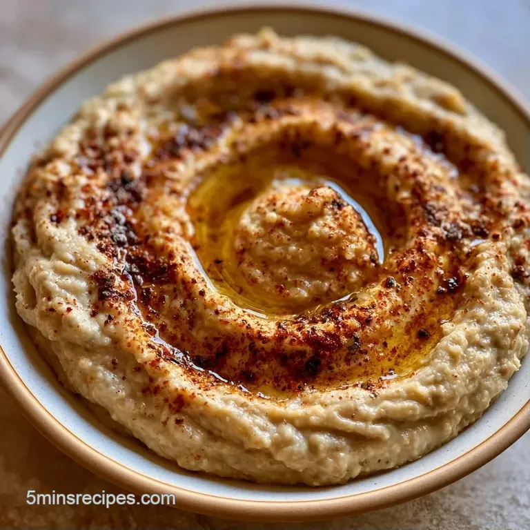 A rustic ceramic bowl of creamy eggplant dip surrounded by warm pita bread and crisp, colorful vegetable sticks.