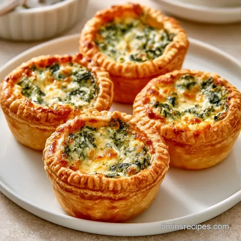 Savory golden tarts arranged on a white ceramic platter, garnished with fresh microgreens and a drizzle of oil.