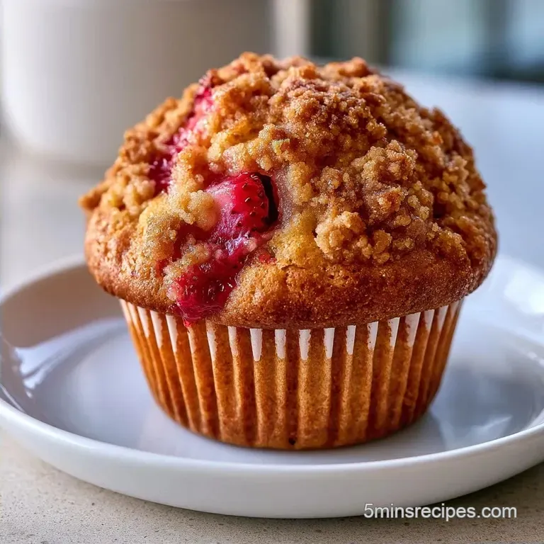 Golden Crumble Strawberry Rhubarb Breakfast Muffins