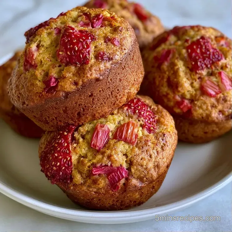 Two moist, golden muffins on a white ceramic plate beside a glass of milk and a sprinkle of fresh red berries.