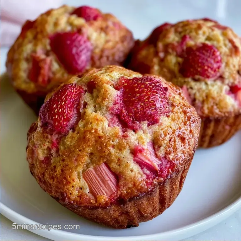 Healthy Strawberry Rhubarb Muffins with Sour Cream