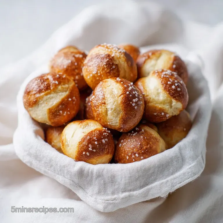 Crispy pretzel bites artfully arranged on a slate board with a dipping sauce.