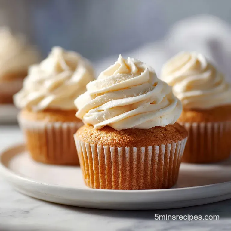 A single vanilla cupcake with smooth, pale frosting and a maraschino cherry centerpiece on a white dessert plate.