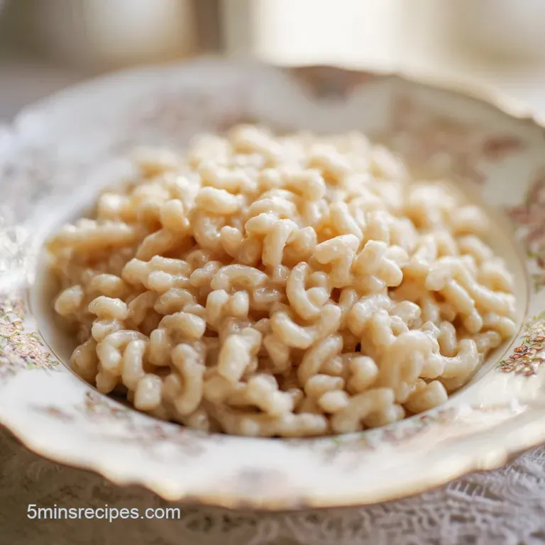 Elegant bowl of pearly pastina, topped with grated Parmesan and a swirl of olive oil, ready to be savored.